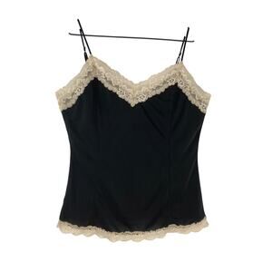 VTG Victoria's Secret Women's L Black Cami Cream Lace Trim Tank y2k